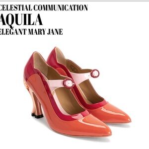 John Fluevog Aquila Elegant Mary Jane w ornate detail Red and Orange Heels 10.5